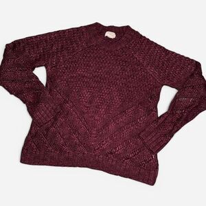 Forever 21 Burgundy Knit Crew Neck Sweater